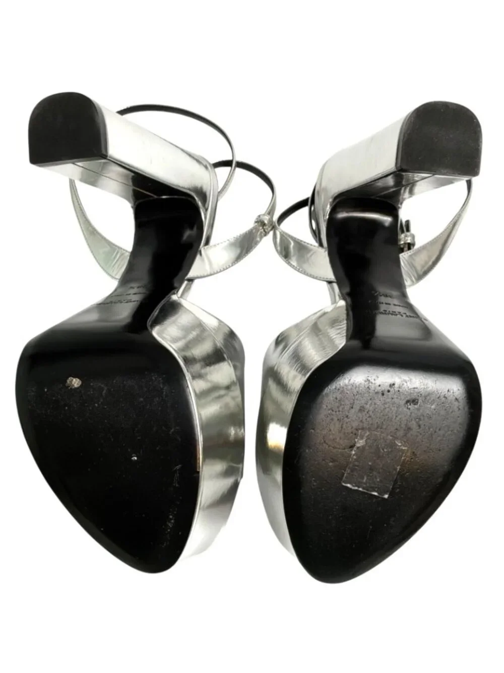 SAINT LAURENT Metallic Silver Leather "Jodie" Platform Open Toe Sandals sz 38.5 - Picture 8 of 10
